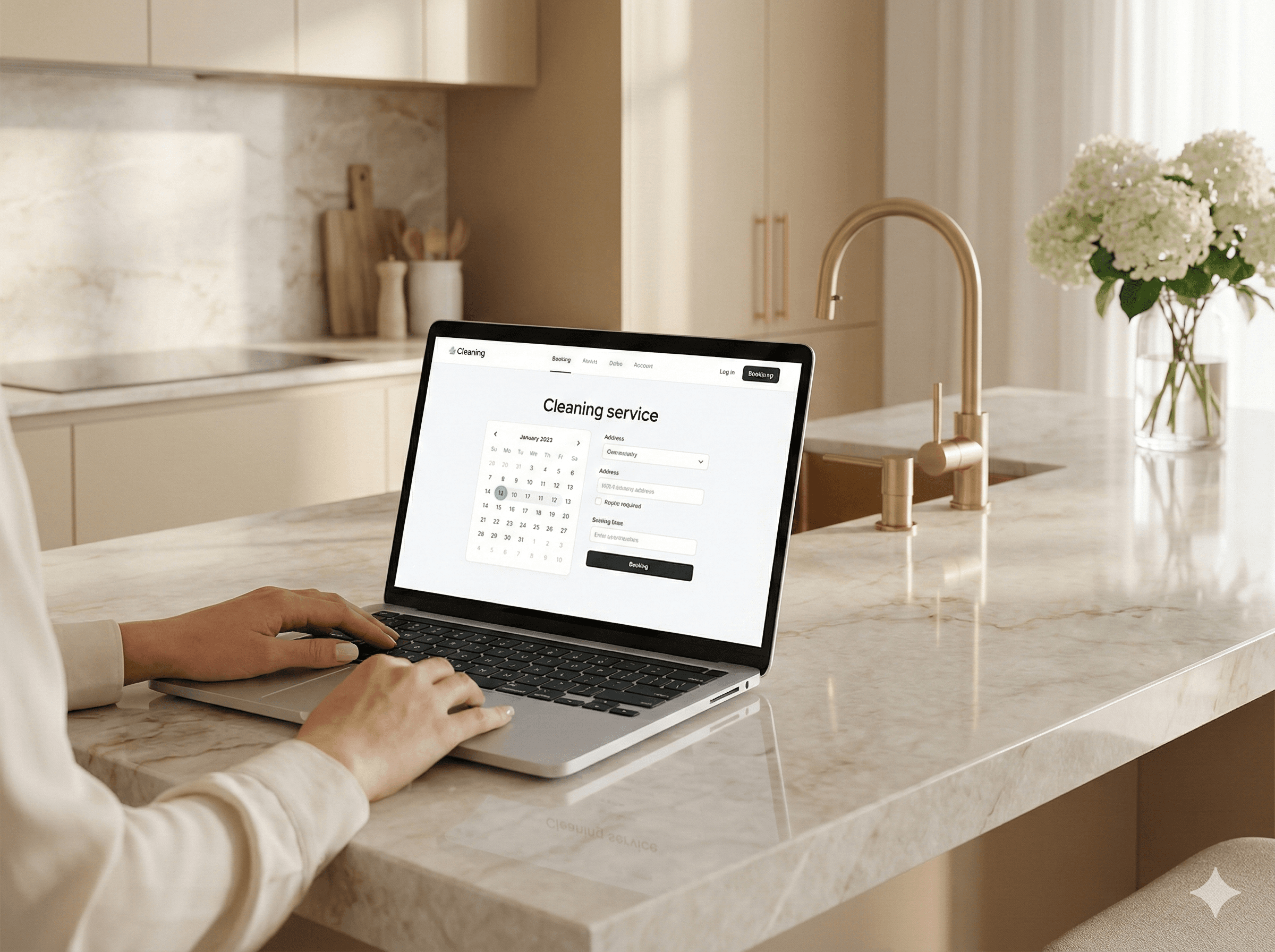 Booking a cleaning on a laptop