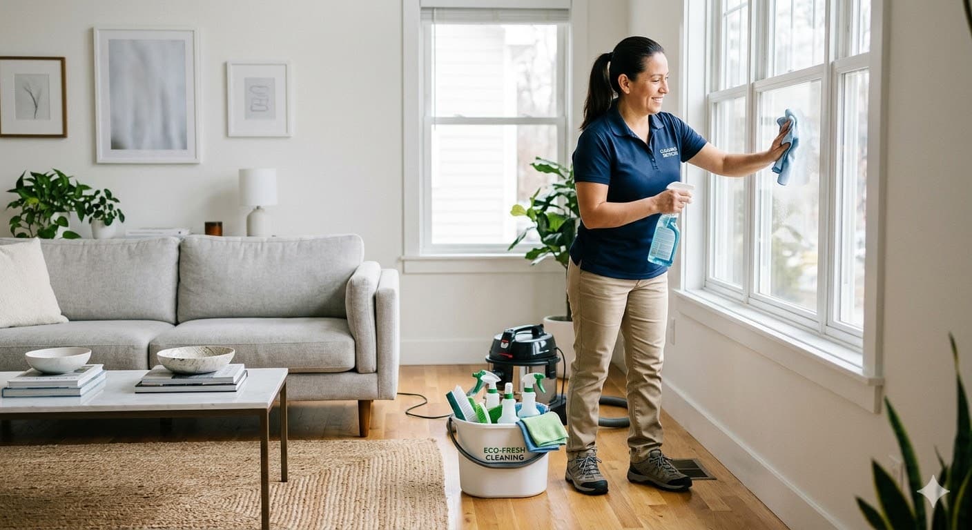 Professional cleaner smiling